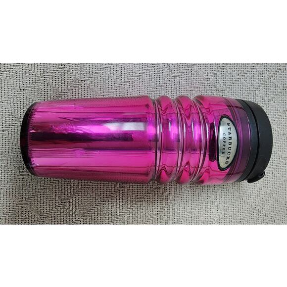 Starbucks Metallic Magenta Pink 16 oz Tumbler Travel Mug Flip Top 2004 Rare - Picture 3 of 11